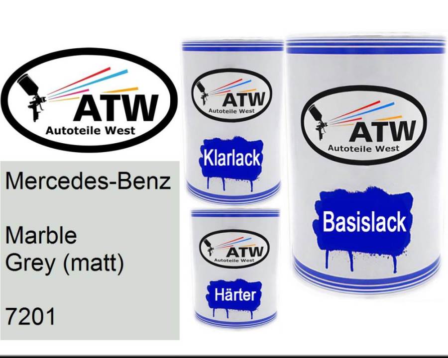 Mercedes-Benz, Marble Grey (matt), 7201: 500ml Lackdose + 500ml Klarlack + 250ml Härter - Set, von ATW Autoteile West.